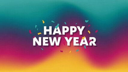 Fototapeta premium Vibrant Happy New Year Celebration Background with Colorful Confetti and Gradient