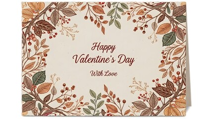 Rustic Aesthetic Valentine's Day Card with Elegant Botanical Leaf and Berry Wreath Frame, a Heartfelt Message of Love and Warmth
