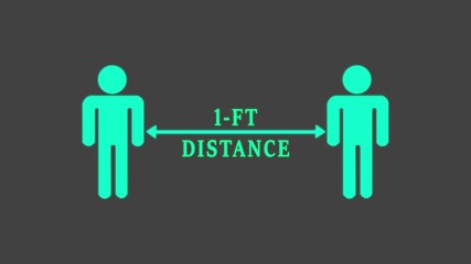 Social distancing animation of male and female icon on background. Male wearing face mask icons maintaining social distancing against blue background 4k motion video