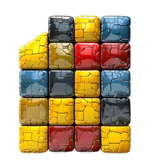 3D rendering of number 1 made of Yellow and Red squares blocks on full white background High quality photo