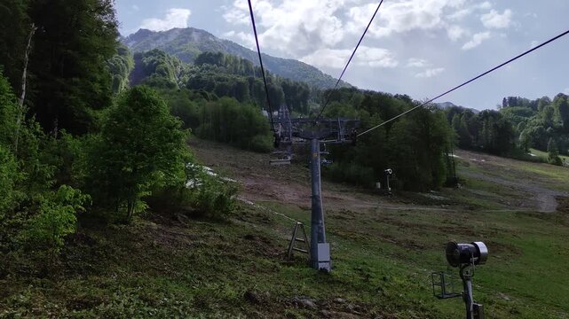 ROSA KHUTOR, SOCHI, RUSSIA - 01 MAY 2024: The infrastructure of the mountain resort. Rosa Khutor Alpine ski resort in Krasnodar Krai. Constructed from 2003 to 2011. 