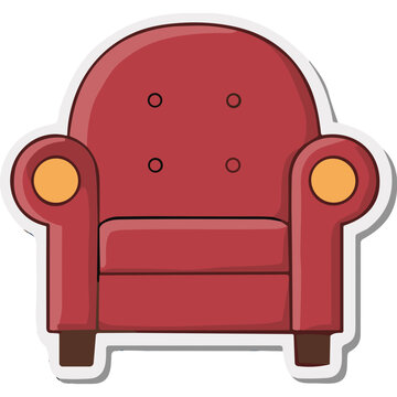 Red Armchair Icon with Tufted Back and Yellow Accents