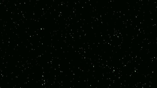 Wind-Driven Snow with falling on black screen background distortion, Falling snow background for winter holiday season animated footage, snow falling on black screen, Snowflakes 2D objects animation