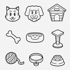 set of pet equipment with outline style good for icon, symbol, element design, coloring book, etc