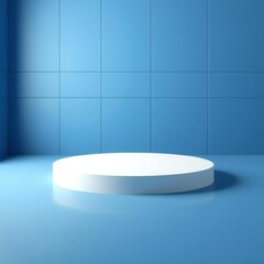 Minimalist white platform on blue background
