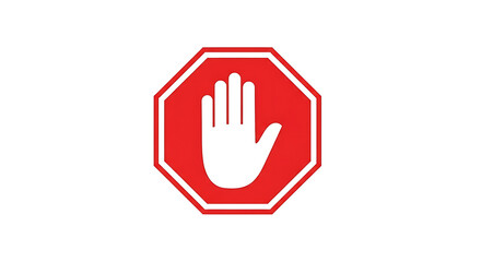 Obraz premium Red stop hand sign traffic symbol for prohibition warning and danger indication on white background