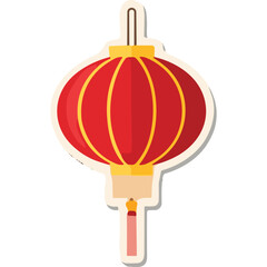 Red Chinese Lantern Sticker, Festive Decoration Icon