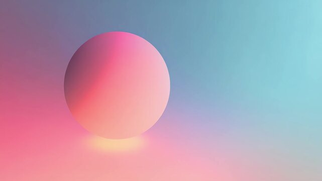Abstract sphere with glowing yellow highlight on pastel gradient background, 4k high quality footage