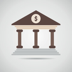 Bank Finance Building Icon  Financial Institution Symbol in Flat Monochrome Style