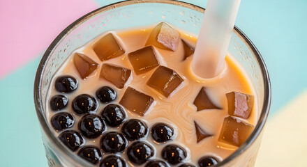 Refreshing bubble tea with tapioca pearls and jelly