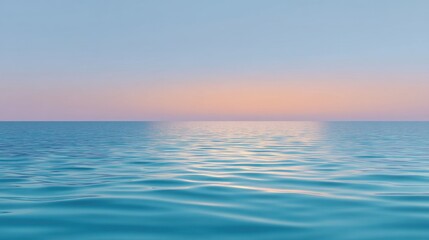 Obraz premium Tranquil Sunset Over Calm Ocean Water with Soft Pastel Colors in the Sky and Gentle Waves Creating a Serene and Peaceful Atmosphere