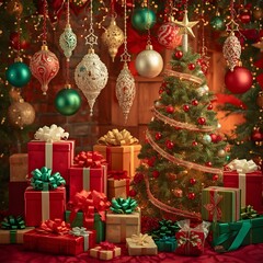 Christmas decoration with beautiful gifts