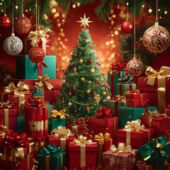 Christmas decoration with beautiful gifts