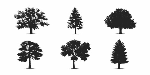 Silhouettes of diverse trees a graphic collection of forest foliage