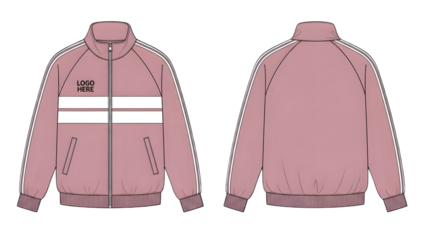 Pink jacket mockup with white stripes on transparent background
