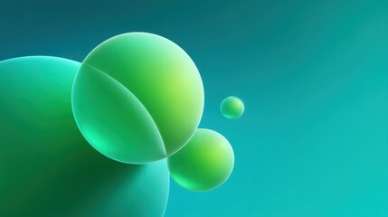 Abstract design featuring translucent green spheres in a gradient background that evokes a calming and modern aesthetic for creative projects