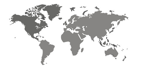 A grayscale world map illustration showing continents and major landmasses