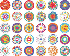 Naklejka premium Hand-drawn colorful circular mandala pattern illustration on white background