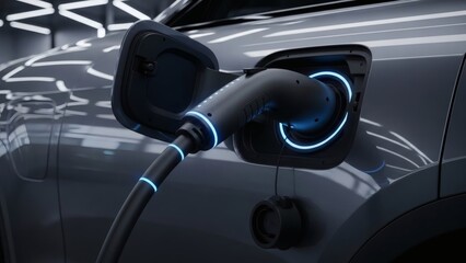 Close Up Sleek Electric Car Charging Detail and Connection Illustration