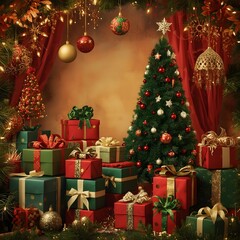 Christmas decoration with beautiful gifts
