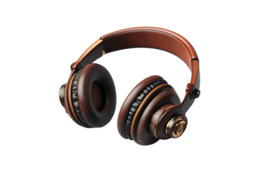 Elegant brown over ear headphones presented on a stark black background