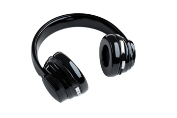 Sleek black over ear headphones floating against a dark minimalist background