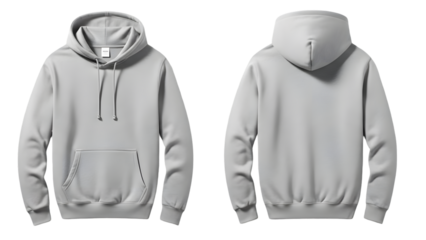 Light gray hoodie sweatshirt on isolated transparent background for mockup and design