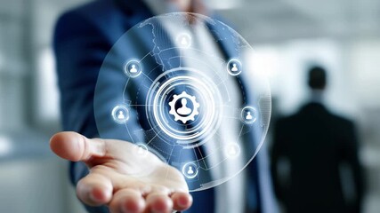 Businessman hand presenting digital human resources management network interface technology concept, 4k high quality footage - Powered by Adobe