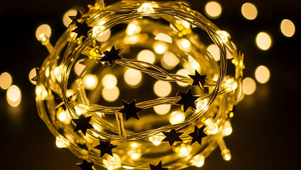 Radiant Starry Illumination: A mesmerizing display of golden fairy lights intertwined with