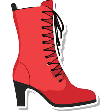 Red High-Heeled Lace-Up Boot Illustration