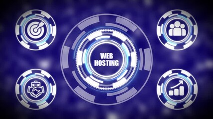 Web hosting service technology concept with glowing blue and white circular interface on dark background - Powered by Adobe