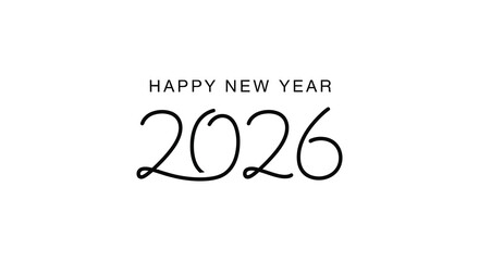 Elegant lettering displays happy new year 2026 in a minimalist black and white design