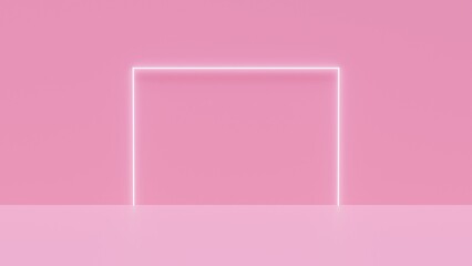 四角形のLEDフレームが光るピンクのステージ背景素材。奥行のあるスタジオの部屋のCGイラスト