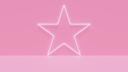 星型のLEDフレームが光るピンクのステージ背景素材。奥行のあるスタジオの部屋のCGイラスト