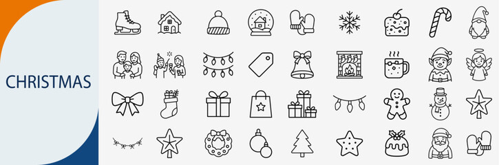minimal Christmas line icon set, flat vector outline web symbols