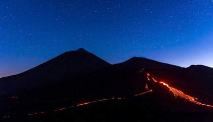 Volcanic Eruption at Night - A Fiery Display of Natures Power.