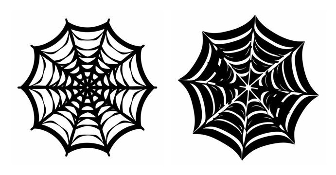 Two spooky black and white spider web graphics ideal for halloween and creepy themed designs