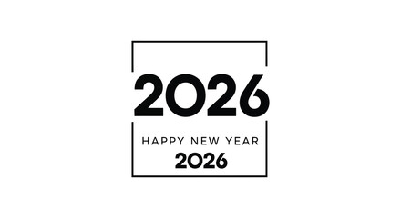 A striking graphic design featuring the year 2026 and a celebratory new year message