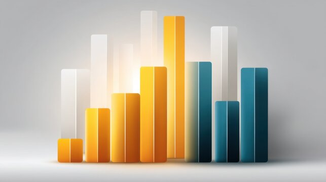 Colorful three-dimensional bars representing financial growth, analytics data visualization, statistics projections, and market analysis in a modern style - Powered by Adobe