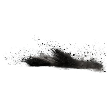 Dust devil spins as small whirlwind of debris concept. Abstract black dust cloud burst on a transparent background.