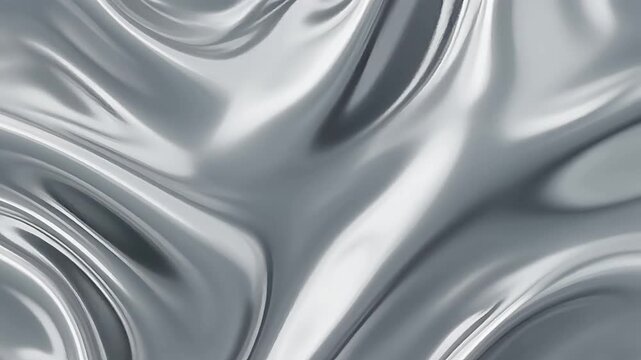 Abstract liquid silver metal surface with fluid ripples and smooth reflections