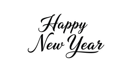 Elegant black calligraphy script displaying the cheerful greeting happy new year on a white background