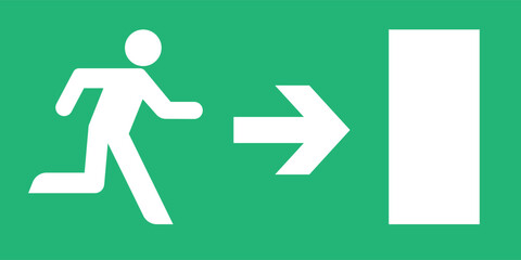 Emergency exit sign with arrow pointing right and running figure
