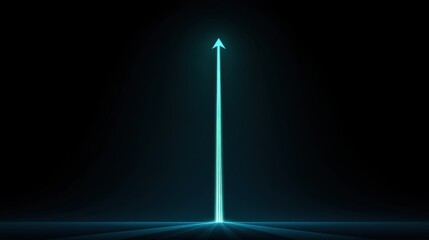 Beautiful glowing upward arrow symbolizing growth, progress, success, and direction in a dark environment with vibrant blue light effects for motivational themes