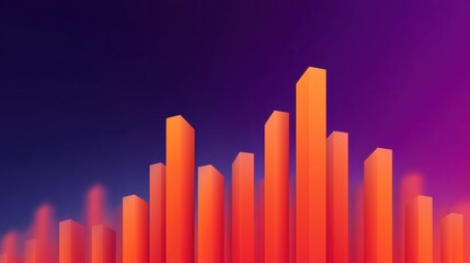 Vibrant Abstract Graphical Representation of Increasing Growth Trend with Colorful Bars Against Dark Blue and Purple Backgrounds for Financial Themes