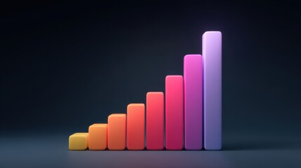 Colorful 3D Bar Chart Displaying Data Growth Trends in a Modern and Minimalist Style Against a Dark Background