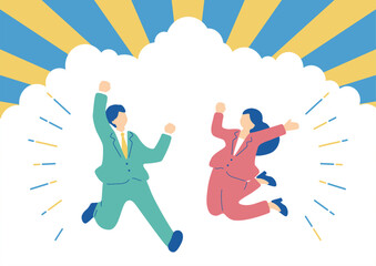 ジャンプするビジネスパーソンのふたり