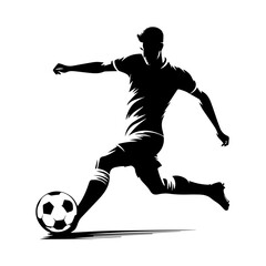 Naklejka premium Black & white vector silhouette of a Football player on white background