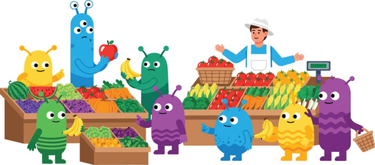 Obraz premium Cute monsters at market