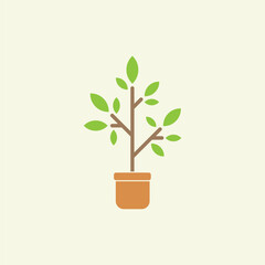 Office tree (flower) in a pot. Interior, home comfort. Vector icon. Small plant design